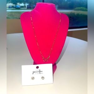 Gold Tone Dainty Interlocked Heart Neclace & Stud Set